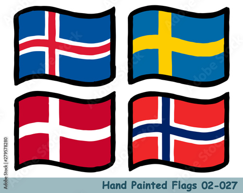 手描きの旗アイコン アイスランドの国旗 スウェーデンの国旗 デンマークの国旗 ノルウェーの国旗 Flag Of The Iceland Sweden Denmark Norway Hand Drawn Isolated Vector Icon Stock ベクター Adobe Stock