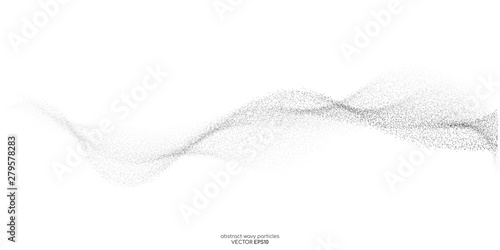 Abstract dots particles flowing wavy isolated on white background. Vector illustration design elements in concept of technology, energy, science, music.