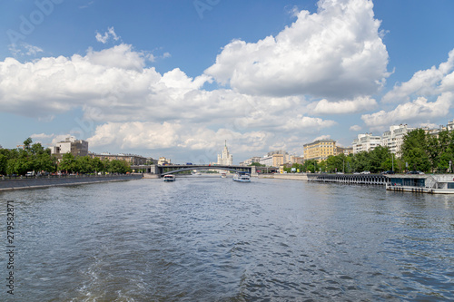 Moskva River and embankments (view from tourist pleasure boat). Moscow, Russia