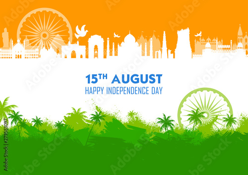illustration of Famous Indian monument and Landmark for Happy Independence Day of India