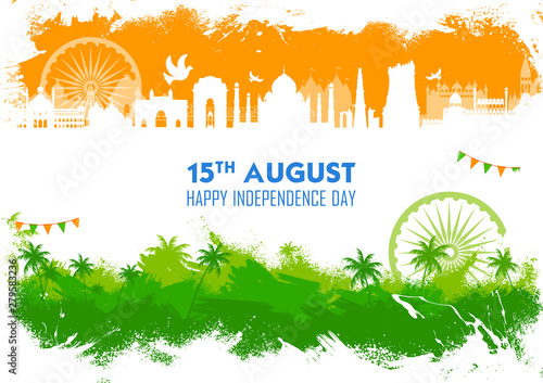 illustration of Famous Indian monument and Landmark for Happy Independence Day of India