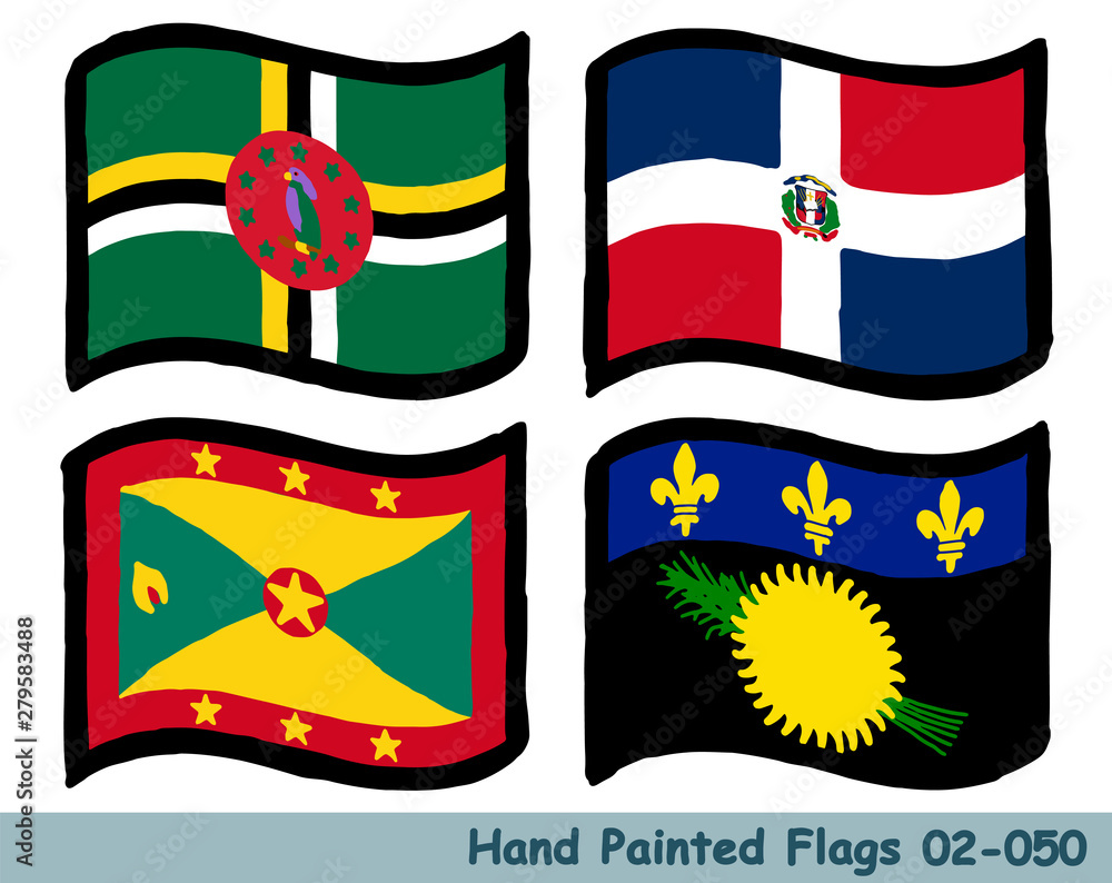 手描きの旗アイコン ドミニカ国の国旗 ドミニカ共和国の国旗 グレナダの国旗 グアドループの国旗 Flag Of The Commonwealth Of Dominica Dominican Republic Grenada Grenada Hand Drawn Isolated Vector Icon Stock Vector Adobe Stock