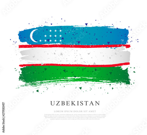 Flag of Uzbekistan. Brush strokes drawn by hand.