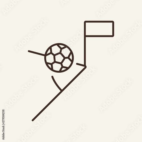Corner kick line icon. Ball, flag, football. Sport concept. Vector illustration can be used for topics like sport, outdoor activities, healthy lifestyle