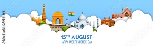 illustration of Famous Indian monument and Landmark for Happy Independence Day of India