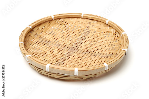 Bamboo basket hand made isolated on white background. Woven from bamboo tray.