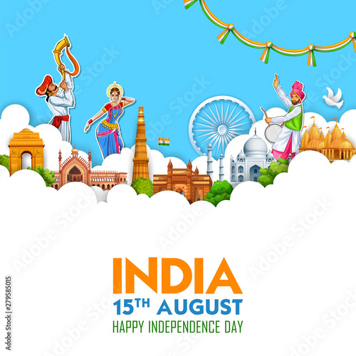 illustration of Famous Indian monument and Landmark for Happy Independence Day of India