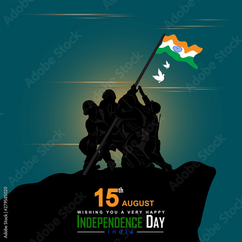 15 august- illustration of Indian army memorial background. Elegant Poster, Banner or Flyer design for Indian Independence Day celebration. - Vector