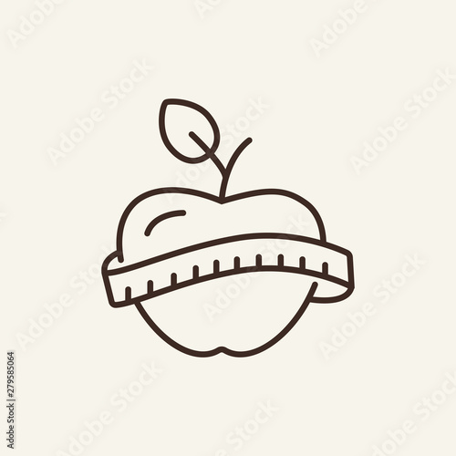 Diet line icon. Apple, measure tape, fitness. Sport concept. Vector illustration can be used for topics like sport, fitness, healthy lifestyle