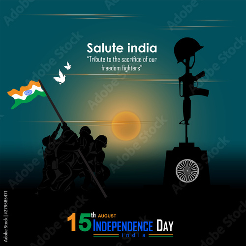 15 august- illustration of Indian army memorial background. Elegant Poster, Banner or Flyer design for Indian Independence Day celebration. - Vector