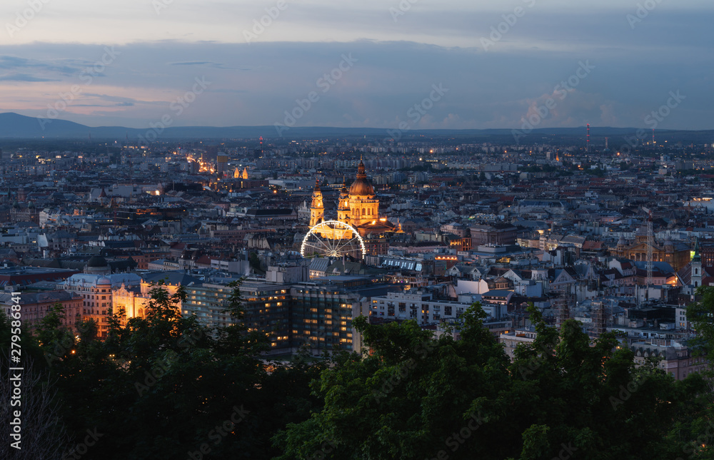 Budapest city view in summer, in Hungary at twilight