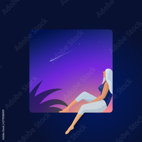Woman sitting on square window