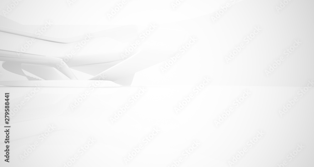 Abstract architectural white smooth interior of a minimalist house with large windows.. 3D illustration and rendering. Abstract architectural white smooth interior of a minimalist house with large windows.. 3D illustration and rendering.