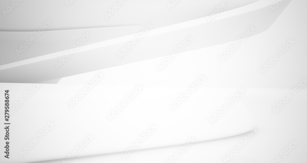 Obraz premium Abstract architectural white smooth interior of a minimalist house with large windows.. 3D illustration and rendering.