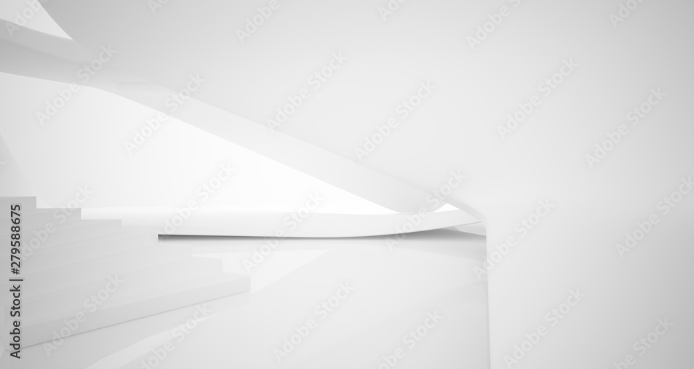 Abstract architectural white smooth interior of a minimalist house with large windows.. 3D illustration and rendering. Abstract architectural white smooth interior of a minimalist house with large windows.. 3D illustration and rendering.