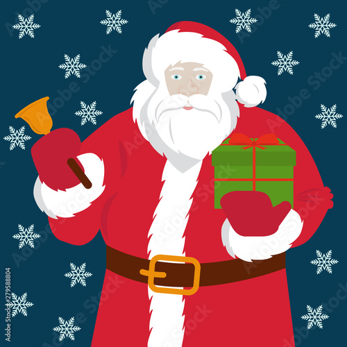 Santa bringing a gift on a snowing night vector illustration