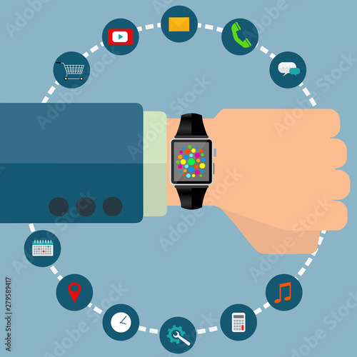 Smart watch with icons vector concept
