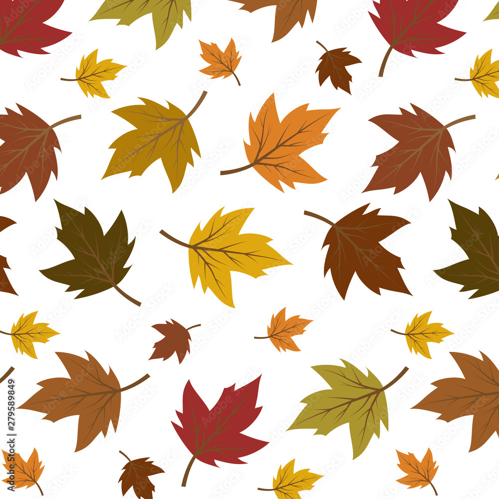 Colourful autumn leaves pattern isolated on white background