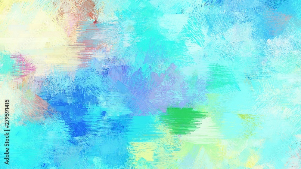 abstract brush painting for use as background, texture or design element. mixed colours of baby blue, turquoise and beige