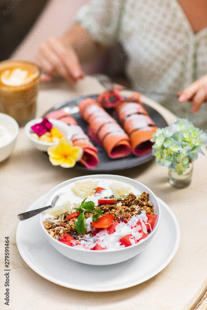 Sweet and healthy breakfast at cafe Sweet and healthy breakfast at cafe