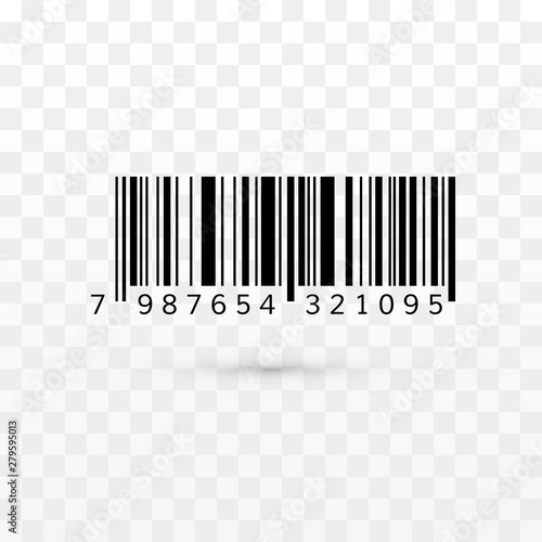 Unique realistic bar code. Striped identification information about product. Vector illustration isolated on transparent background