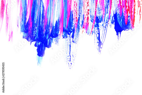 Beautiful abstract brushstrokes with colorful gouache paint on white paper for backgrounds 