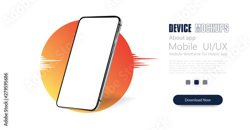 Smartphone frame less blank screen, rotated position. 3d isometric illustration cell phone. Smartphone perspective view. Template for infographics or presentation UI design interface. Trendy gradient.