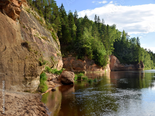 beautiful sandstone cliffs, beautiful colors, river Gauja, Ergļu cliffs, Latvia