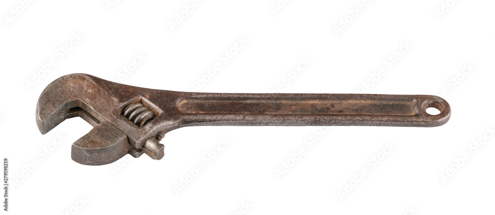 Swedish adjustable wrench. old wrench on isolated white background. plumbing repair.