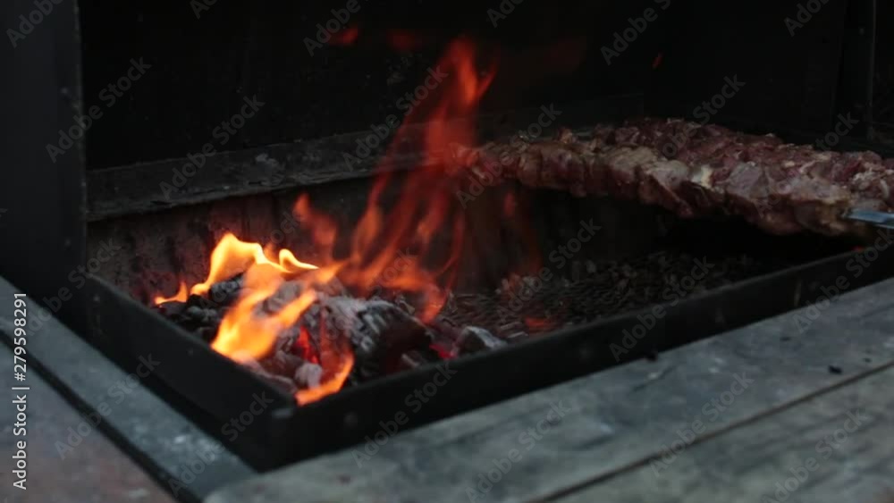 Cooking Traditional Russian or Georgian Shashlik on the mangal During Camping in Washington State , USA. Summer 2019 Cooking Traditional Russian or Georgian Shashlik on the mangal During Camping in Washington State , USA. Summer 2019