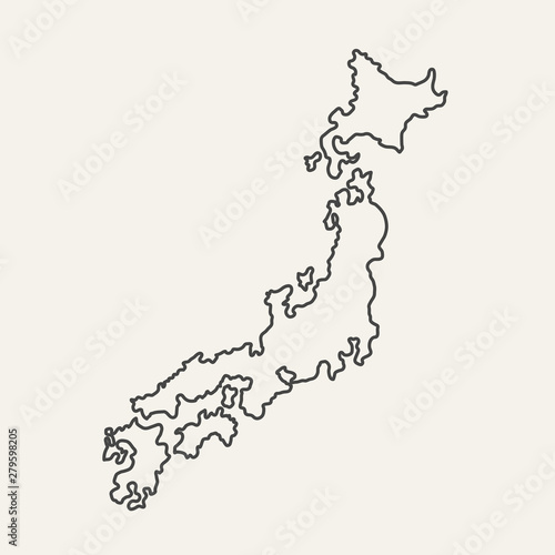 Thin outline map of Japan islands isolated on white background. Vector illustration.