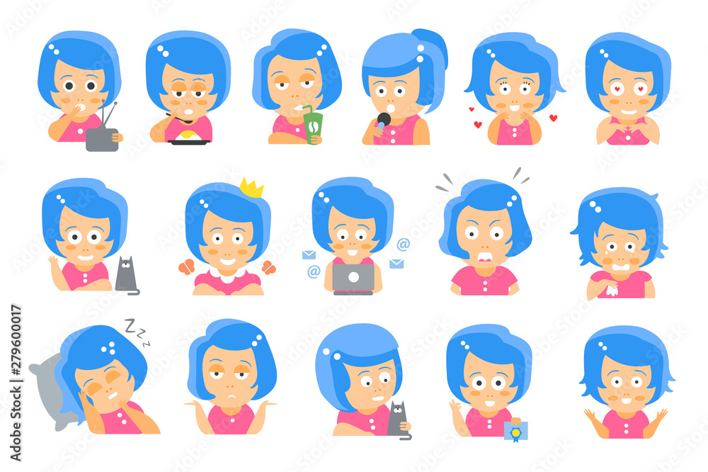 Little blue Head Girl Cute Portrait Icons