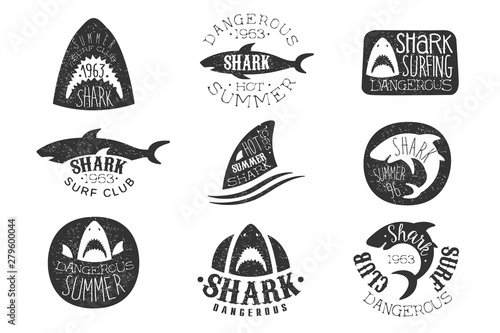Dangerous Shark Surf Club Set Of Black And White Prints photo