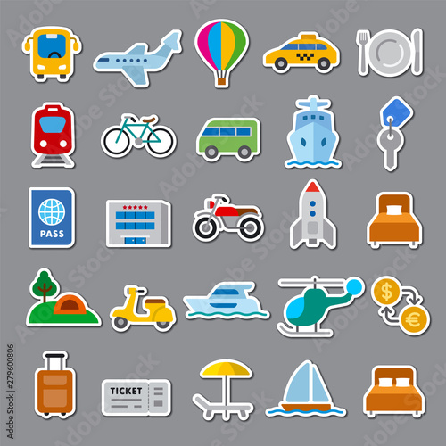 Fototapeta Naklejka Na Ścianę i Meble -  illustration of the stickers for travel, resort and transport for journey