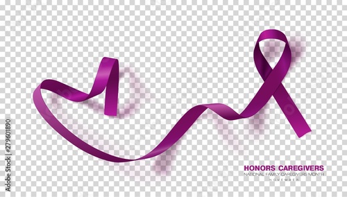 Honors Caregivers. National Family Caregivers Month. Plum Color Ribbon Isolated On Transparent Background. Vector Design Template For Poster.