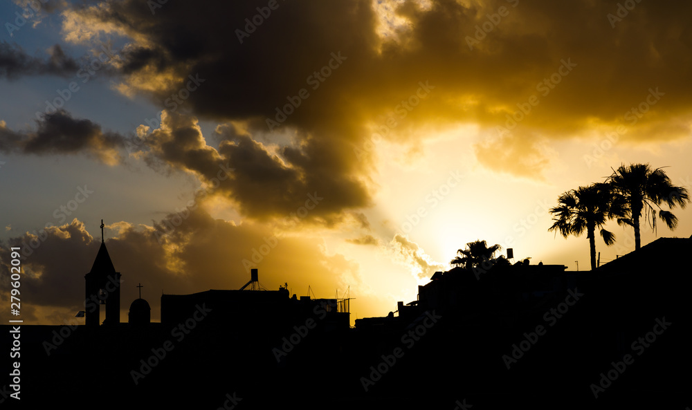 Sunset over the crusader town of Akko in Israel
