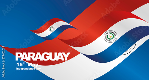 Paraguay Independence Day flag ribbon landscape background
