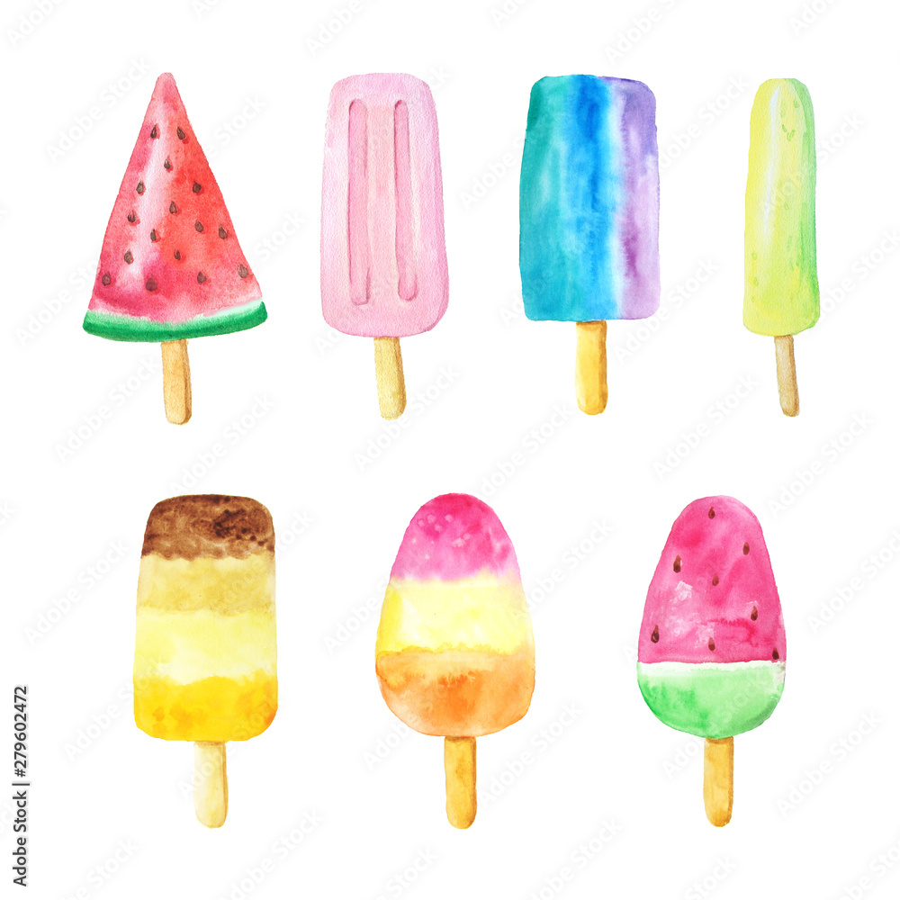 Watercolor sweet fruit ice cream set Watercolor sweet fruit ice cream set