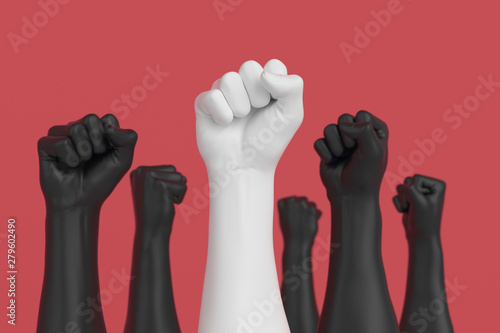 Εκτύπωση καμβά Revolution and leader concept, fist in the air, manifest background, 3d illustra