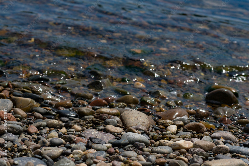 View of the Yenisei River. Stones on the bank View of the Yenisei River. Stones on the bank