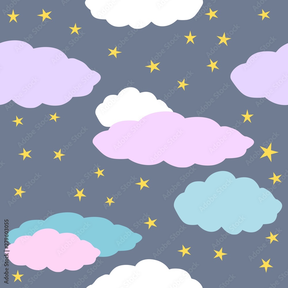 Seamless clouds and sky pattern vector drawing