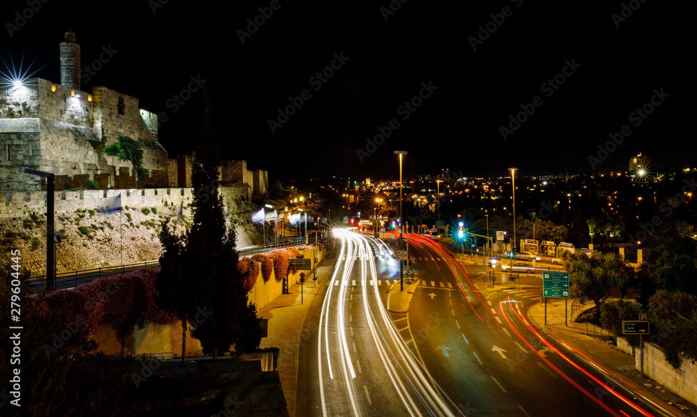 Traffic at Jaffa Gate in Jerusalem in Israel
