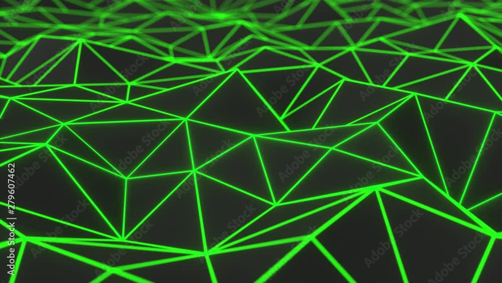 Dark low poly displaced surface with green glowing lines Dark low poly displaced surface with green glowing lines