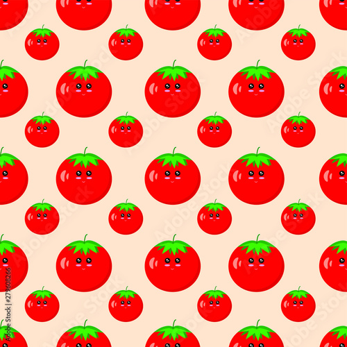 EPS 10 vector. Seamless pattern with kawaii tomato.