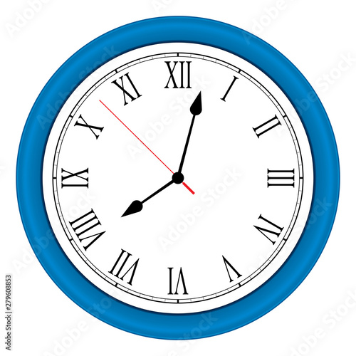 Vector ilustration of blue wall clock over white