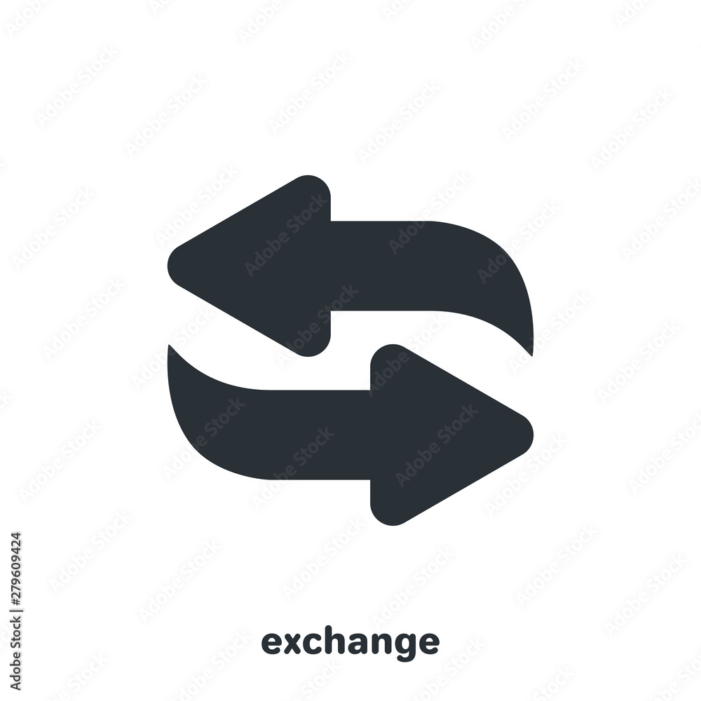 flat vector image on white background, black arrows pointing in different directions, money exchange icon flat vector image on white background, black arrows pointing in different directions, money exchange icon
