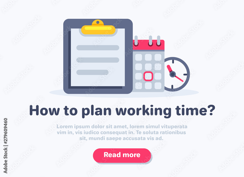 flat vector image on a white background in the form of a landing, document with calendar and clock, ability to plan your business time flat vector image on a white background in the form of a landing, document with calendar and clock, ability to plan your business time