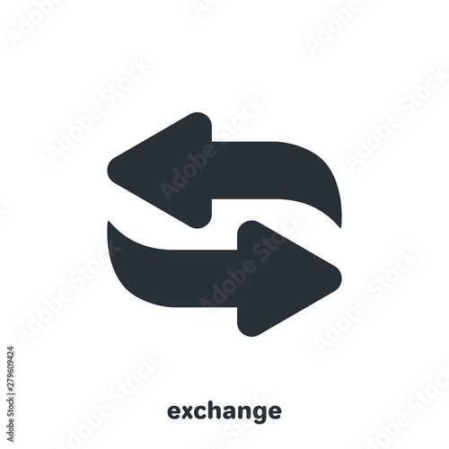 flat vector image on white background, black arrows pointing in different directions, money exchange icon