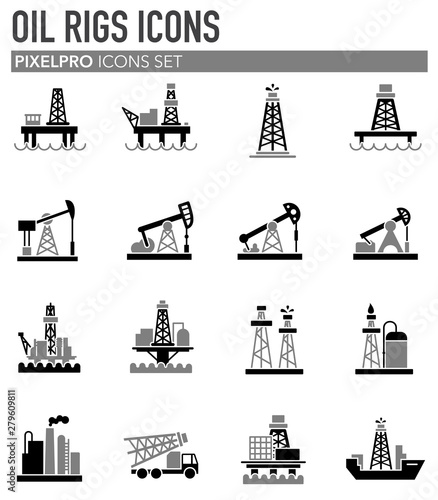 Oil rig related icons set on background for graphic and web design. Simple illustration. Internet concept symbol for website button or mobile app.