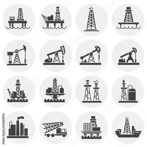 Oil rig related icons set on background for graphic and web design. Simple illustration. Internet concept symbol for website button or mobile app.